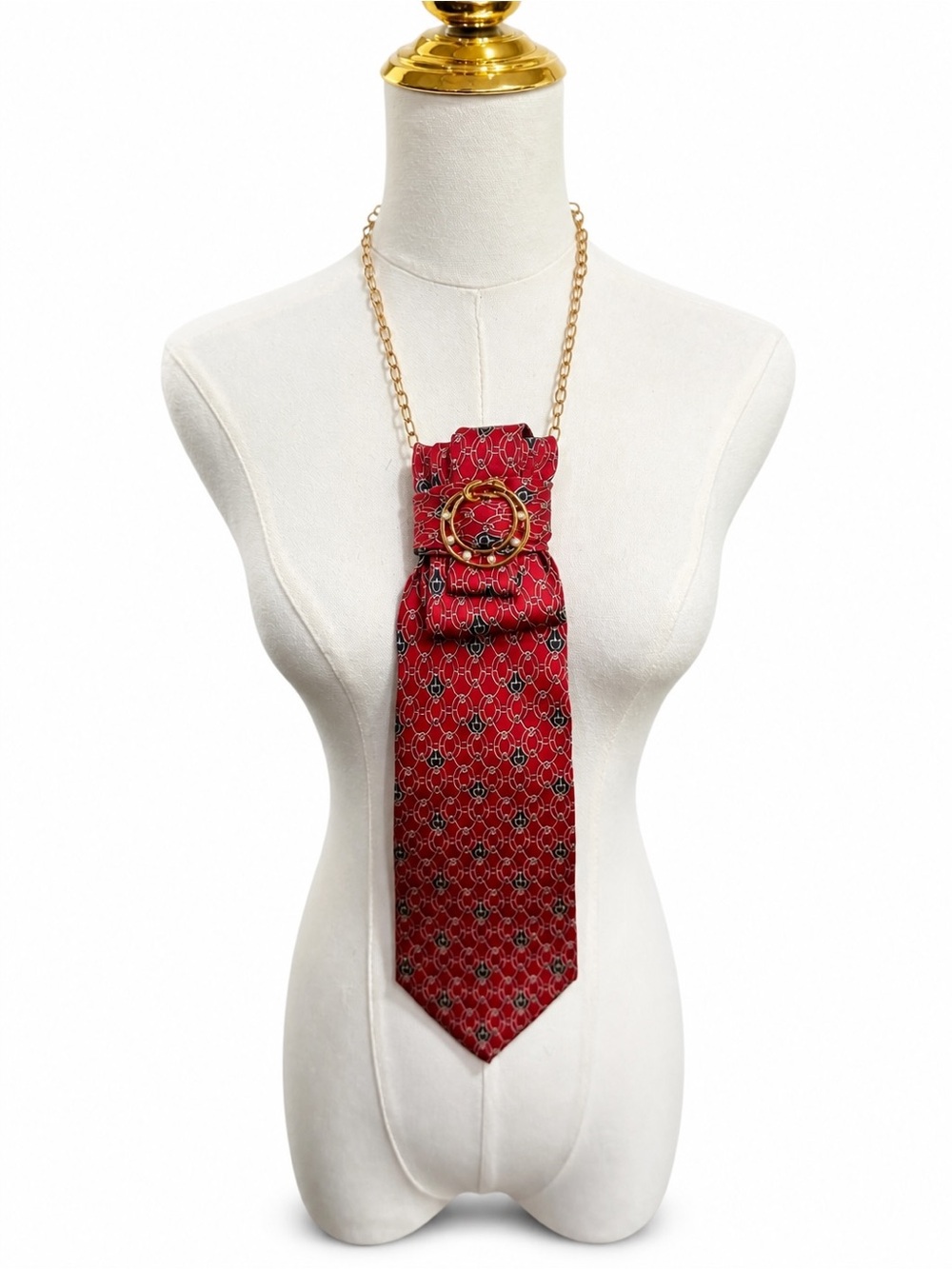 Vintage Sutter Grant Silk Necktie Statement Necklace Red Gold